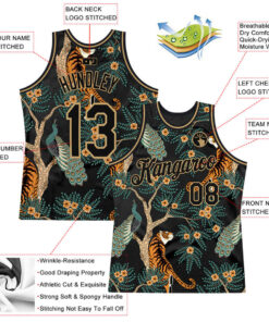 Custom Black Black-Old Gold 3D Pattern Design Tiger And Peacock Basketball Jersey