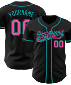 Custom Black Pink-Teal Baseball Jersey