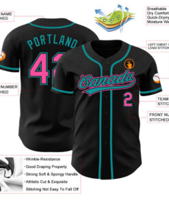 Custom Black Pink-Teal Baseball Jersey