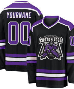 Custom Black Purple-White Hockey Jersey