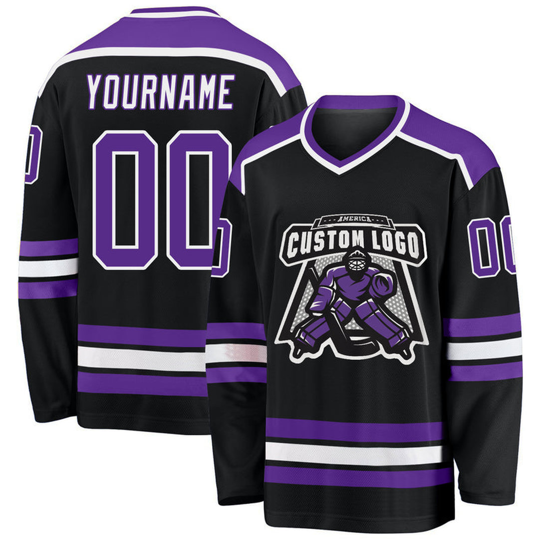 Custom Black Purple-White Hockey Jersey Custom Black Purple-White Hockey Jersey