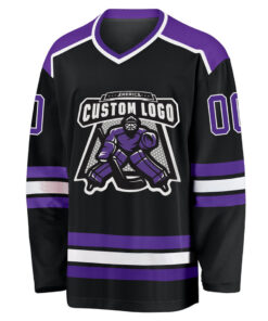 Custom Black Purple-White Hockey Jersey