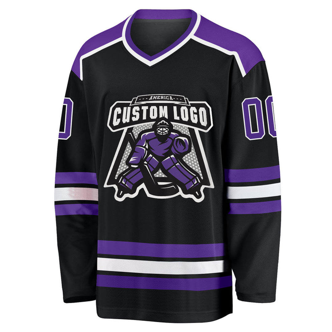 Custom Black Purple-White Hockey Jersey Custom Black Purple-White Hockey Jersey