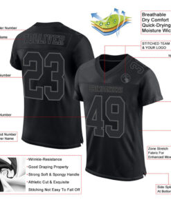 Custom Black Steel Gray Mesh Football Jersey