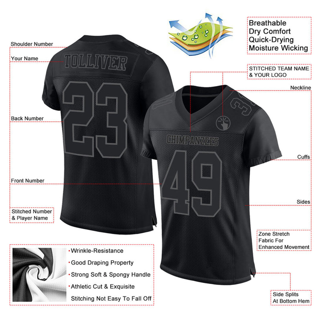 Custom Black Steel Gray Mesh Football Jersey Custom Black Steel Gray Mesh Football Jersey
