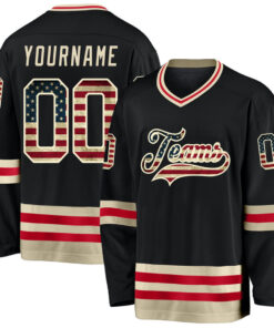 Custom Black Vintage USA Flag-Cream Hockey Jersey