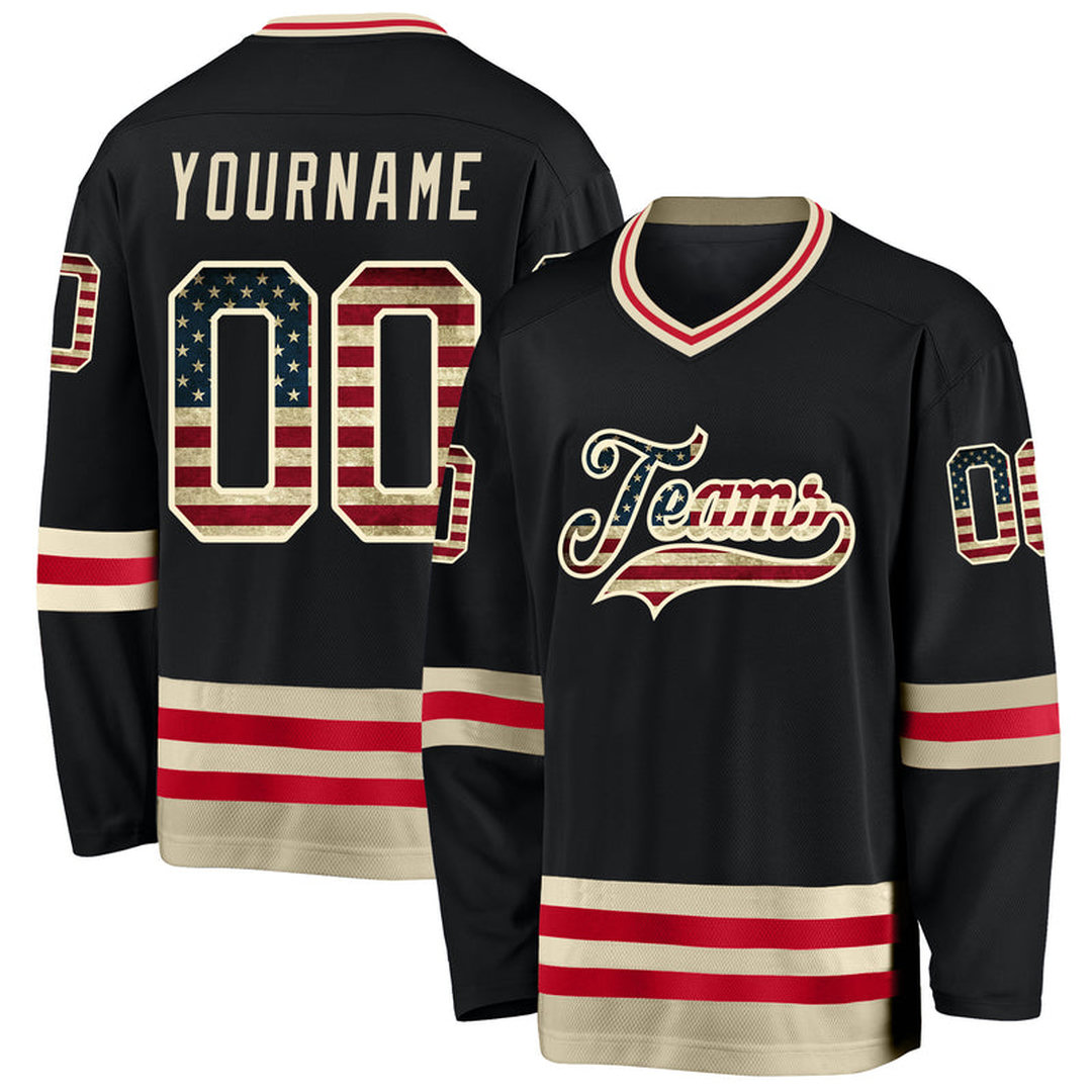 Custom Black Vintage USA Flag-Cream Hockey Jersey Custom Black Vintage USA Flag-Cream Hockey Jersey