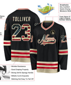 Custom Black Vintage USA Flag-Cream Hockey Jersey