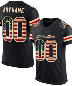 Custom Black Vintage USA Flag-Cream Mesh Football Jersey
