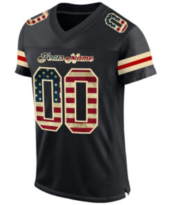 Custom Black Vintage USA Flag-Cream Mesh Football Jersey