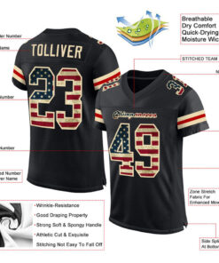 Custom Black Vintage USA Flag Cream Mesh Authentic Football Jersey 4.jpg