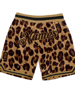 Custom Brown Brown-Old Gold 3D Pattern Design Leopard Basketball Shorts