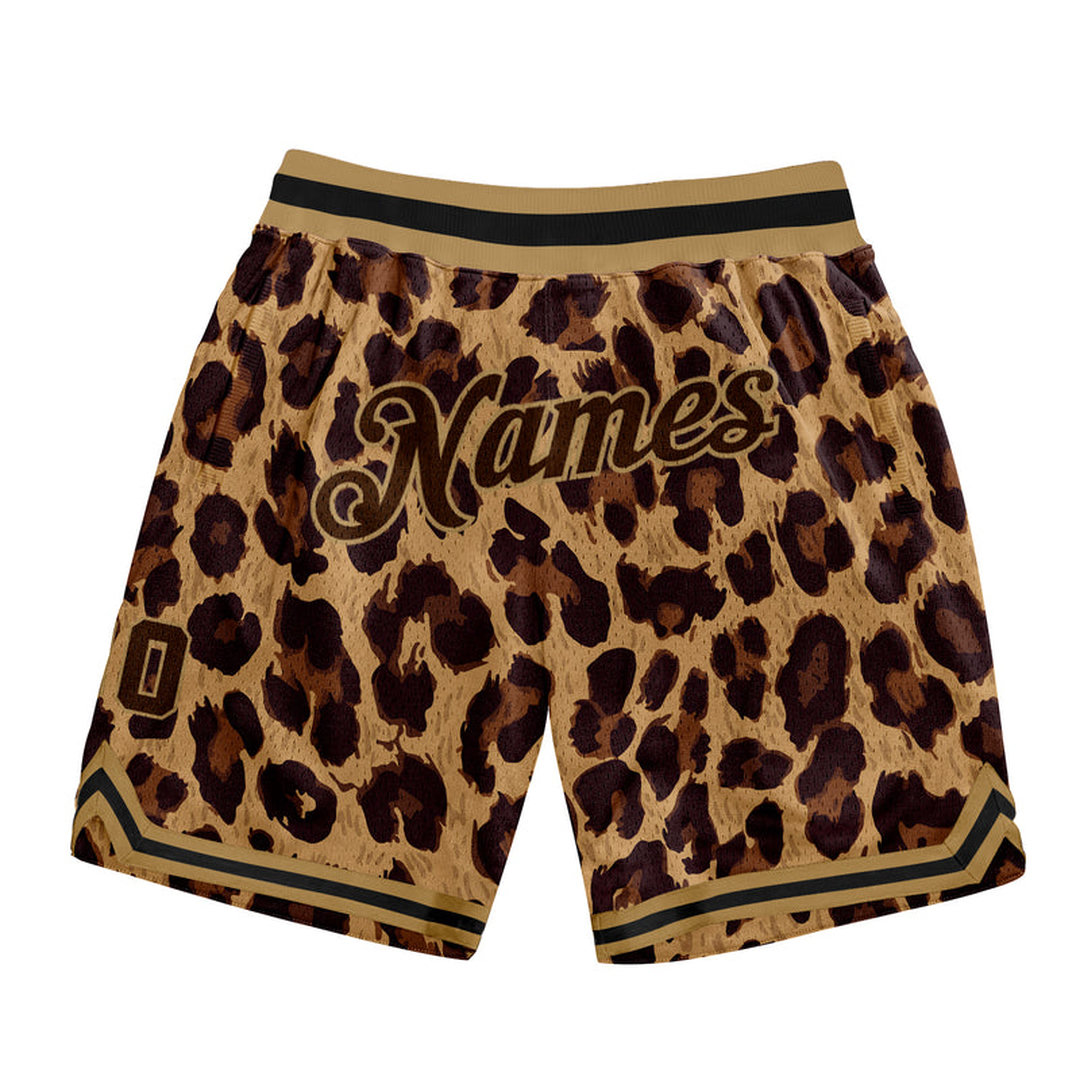 Custom Brown Brown-Old Gold 3D Pattern Design Leopard Basketball Shorts Custom Brown Brown-Old Gold 3D Pattern Design Leopard Basketball Shorts