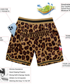 Custom Brown Brown-Old Gold 3D Pattern Design Leopard Basketball Shorts