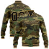 Custom Brown Black-Old Gold Leopard 3D Pattern Design Bomber Full-Snap Varsity Letterman Jacket