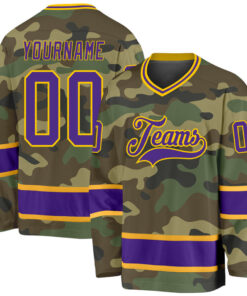 Custom Camo Purple-Gold Salute To Service Hockey Jersey