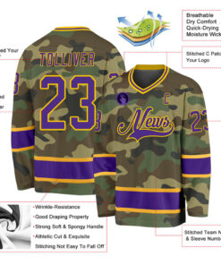 Custom Camo Purple-Gold Salute To Service Hockey Jersey