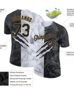 Custom Graffiti Pattern Black-Old Gold Scratch 3D Performance T-Shirt