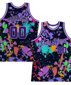 Custom Graffiti Pattern Purple-White 3D Splashes Basketball Jersey Custom Graffiti Pattern Purple-White 3D Splashes Basketball Jersey