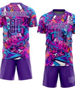 Custom Graffiti Pattern Purple-White Sublimation Soccer Uniform Jersey