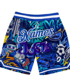 Custom Graffiti Pattern Royal-White 3D Basketball Shorts