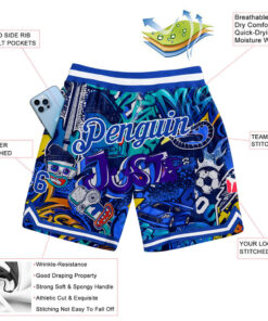 Custom Graffiti Pattern Royal-White 3D Basketball Shorts
