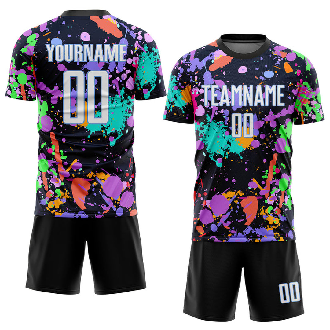 Custom Graffiti Pattern White-Light Blue Sublimation Soccer Uniform Jersey Custom Graffiti Pattern White-Light Blue Sublimation Soccer Uniform Jersey