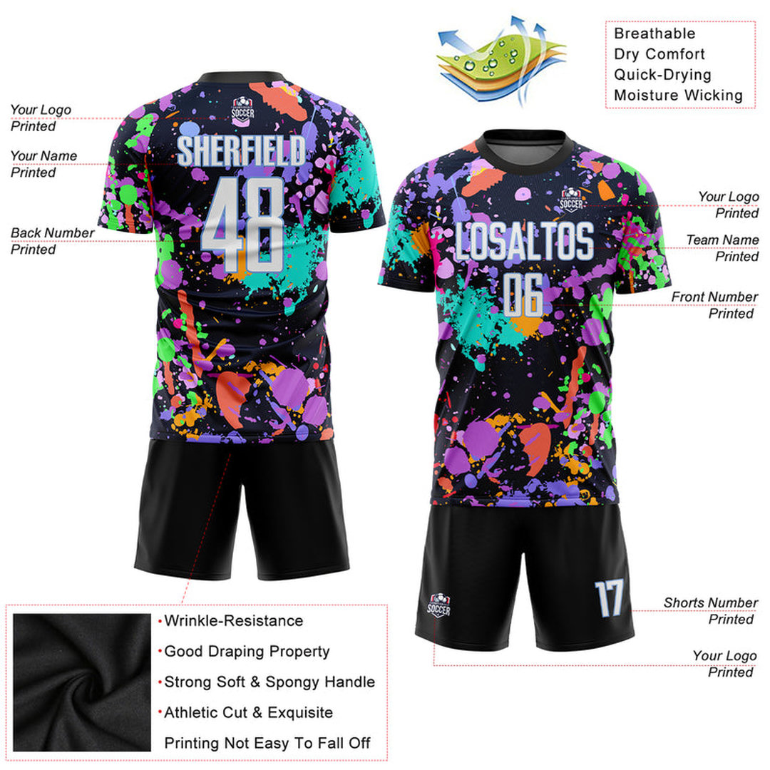 Custom Graffiti Pattern White-Light Blue Sublimation Soccer Uniform Jersey Custom Graffiti Pattern White-Light Blue Sublimation Soccer Uniform Jersey