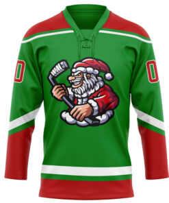 Custom Grass Green Red White Christmas Santa Claus 3D Hockey Lace Neck Jersey 3.jpg