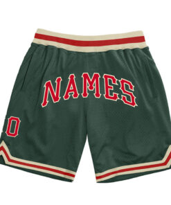 Custom Hunter Green Red-Cream Throwback Basketball Shorts