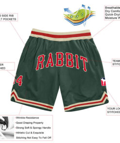 Custom Hunter Green Red-Cream Throwback Basketball Shorts