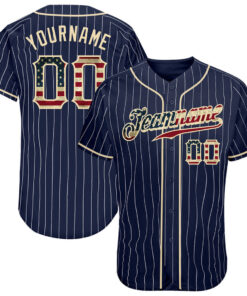 Custom Navy White Pinstripe Vintage USA Flag-Cream Baseball Jersey