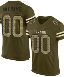 Custom Olive Camo-Black Mesh Salute To Service Football Jersey