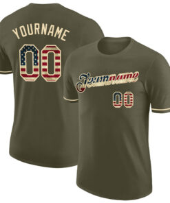 Custom Olive Vintage USA Flag-Cream Performance Salute To Service T-Shirt