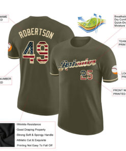 Custom Olive Vintage USA Flag-Cream Performance Salute To Service T-Shirt