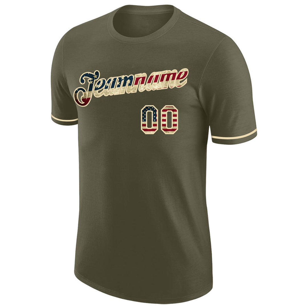 Custom Olive Vintage USA Flag-Cream Performance Salute To Service T-Shirt Custom Olive Vintage USA Flag-Cream Performance Salute To Service T-Shirt