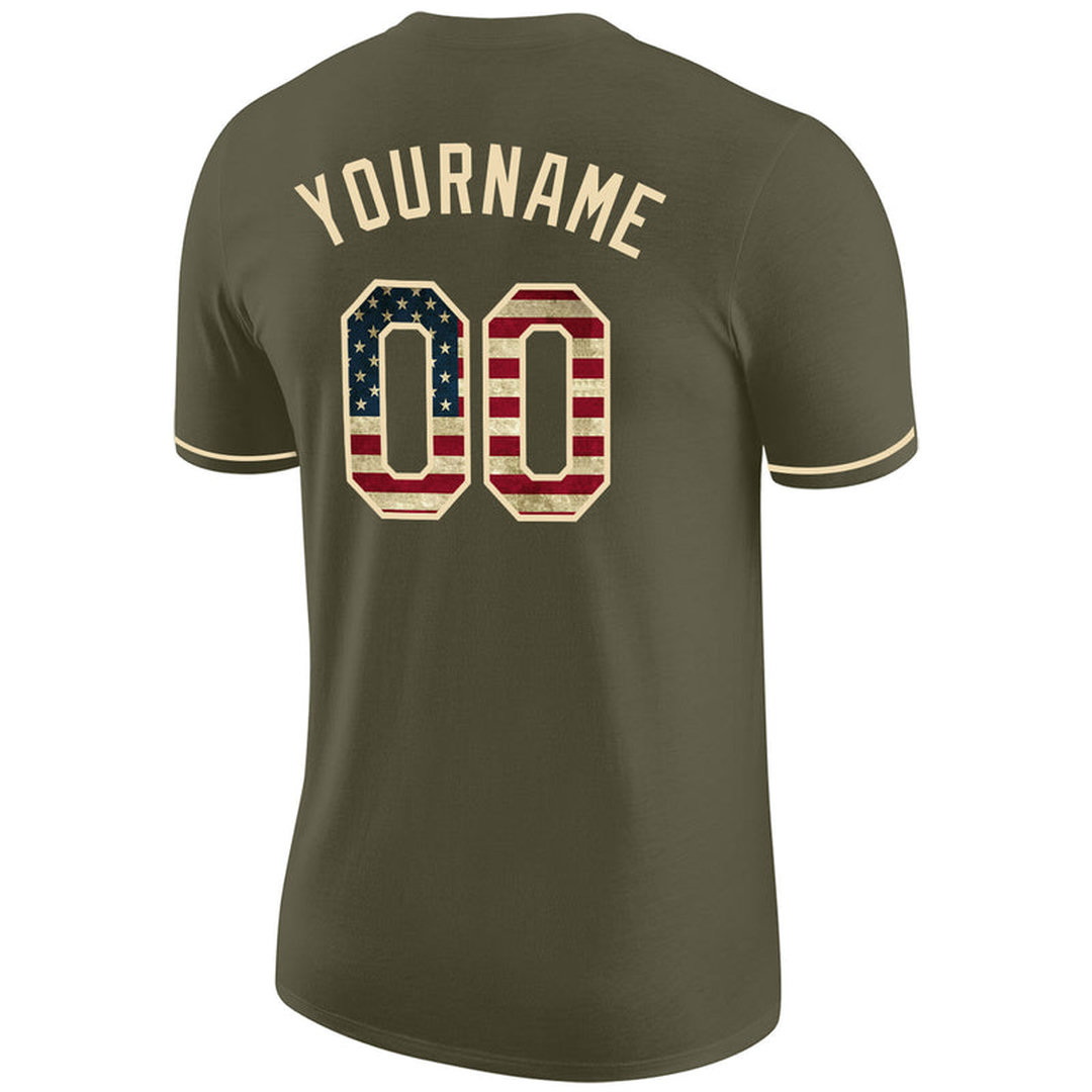 Custom Olive Vintage USA Flag-Cream Performance Salute To Service T-Shirt Custom Olive Vintage USA Flag-Cream Performance Salute To Service T-Shirt