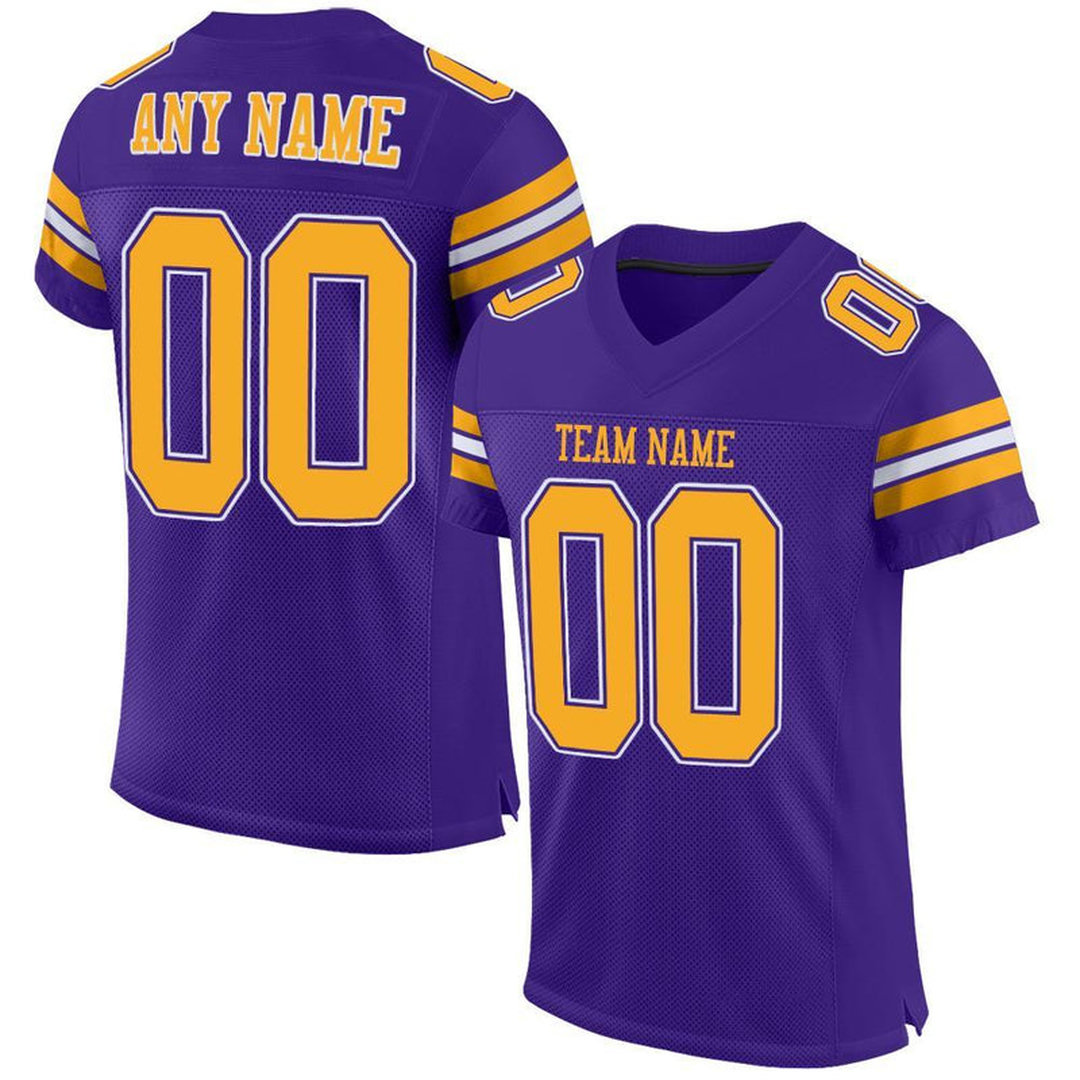Custom Purple Gold-White Mesh Football Jersey Custom Purple Gold-White Mesh Football Jersey