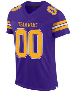 Custom Purple Gold-White Mesh Football Jersey
