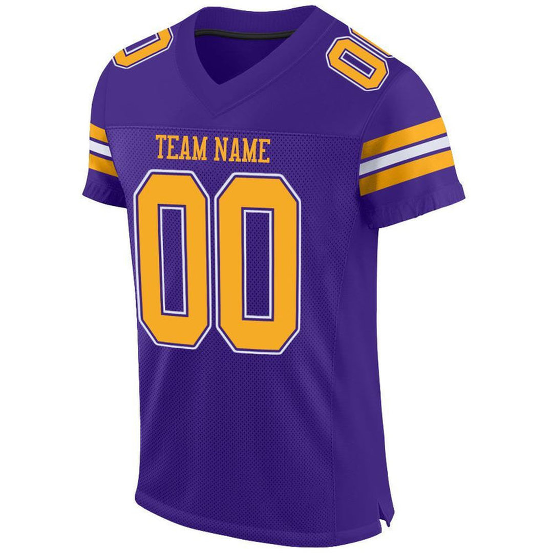 Custom Purple Gold-White Mesh Football Jersey Custom Purple Gold-White Mesh Football Jersey