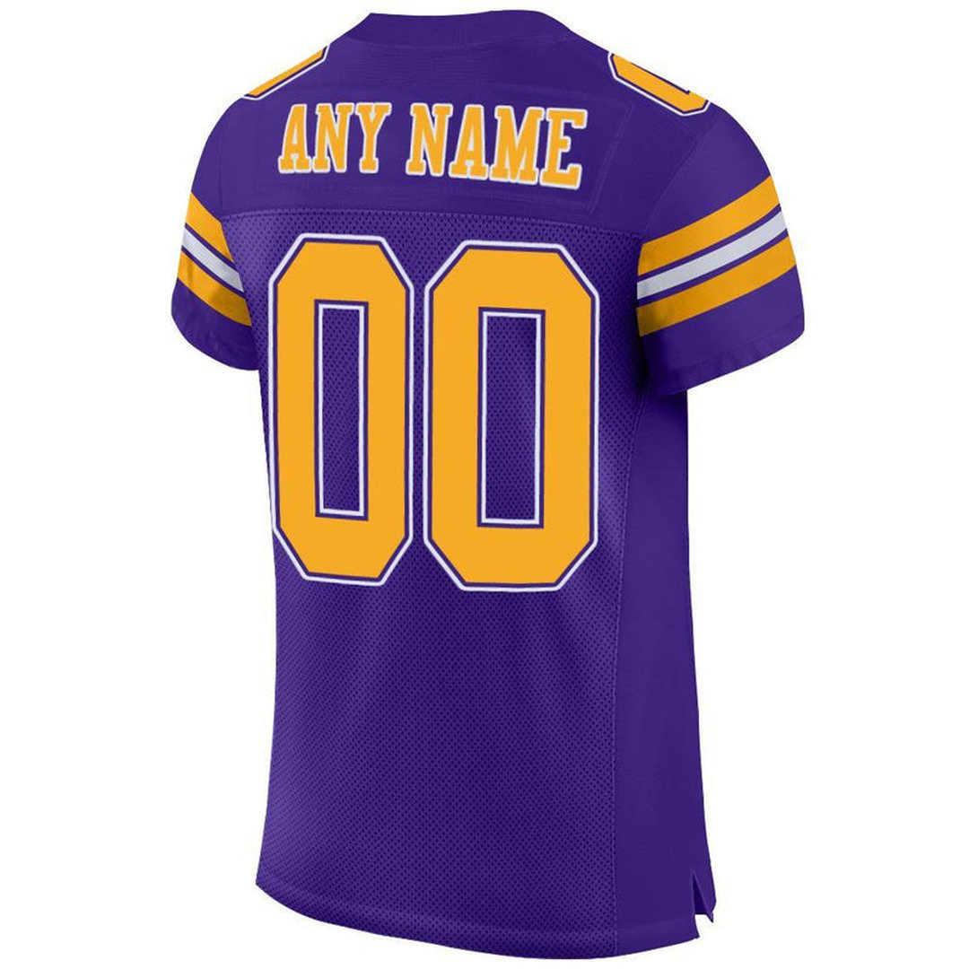 Custom Purple Gold-White Mesh Football Jersey Custom Purple Gold-White Mesh Football Jersey