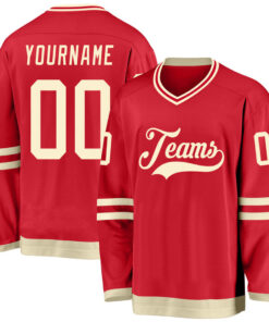 Custom Red Cream Hockey Jersey