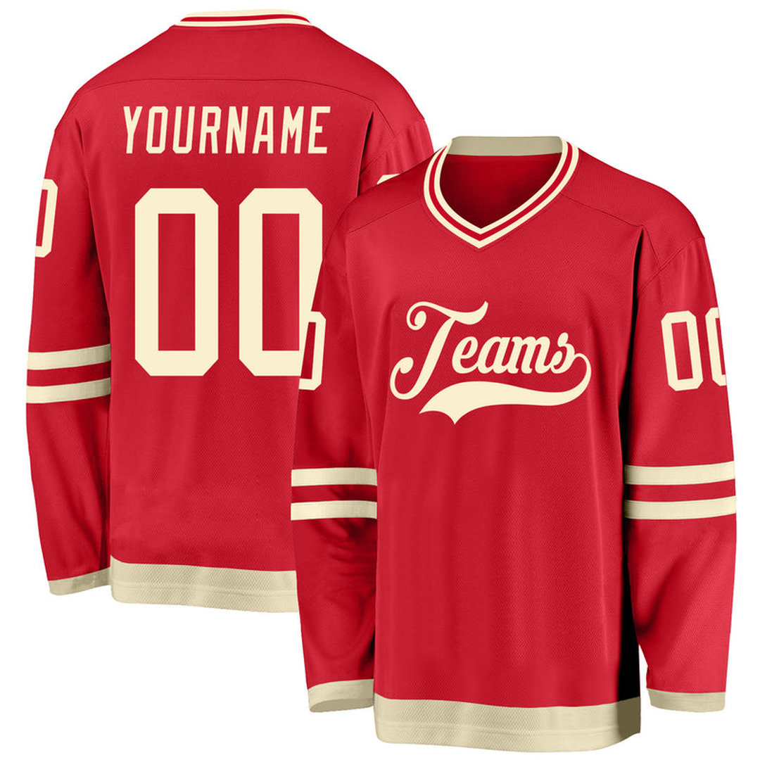 Custom Red Cream Hockey Jersey Custom Red Cream Hockey Jersey