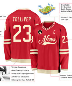 Custom Red Cream Hockey Jersey