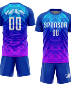 Custom Royal White Light Blue-Hot Pink Sublimation Soccer Uniform Jersey
