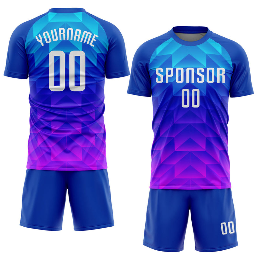 Custom Royal White Light Blue-Hot Pink Sublimation Soccer Uniform Jersey Custom Royal White Light Blue-Hot Pink Sublimation Soccer Uniform Jersey