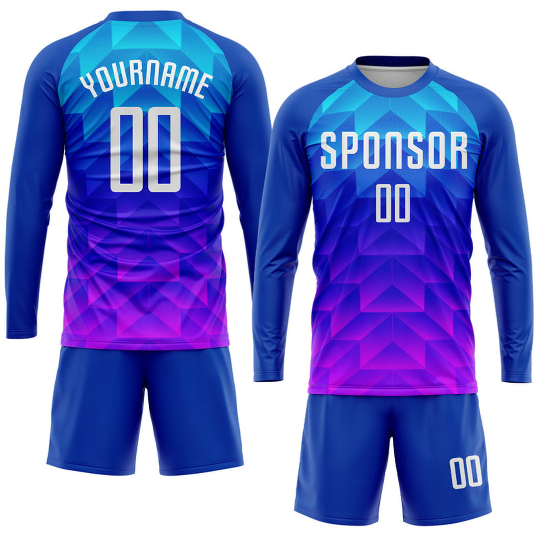 Custom Royal White Light Blue-Hot Pink Sublimation Soccer Uniform Jersey Custom Royal White Light Blue-Hot Pink Sublimation Soccer Uniform Jersey