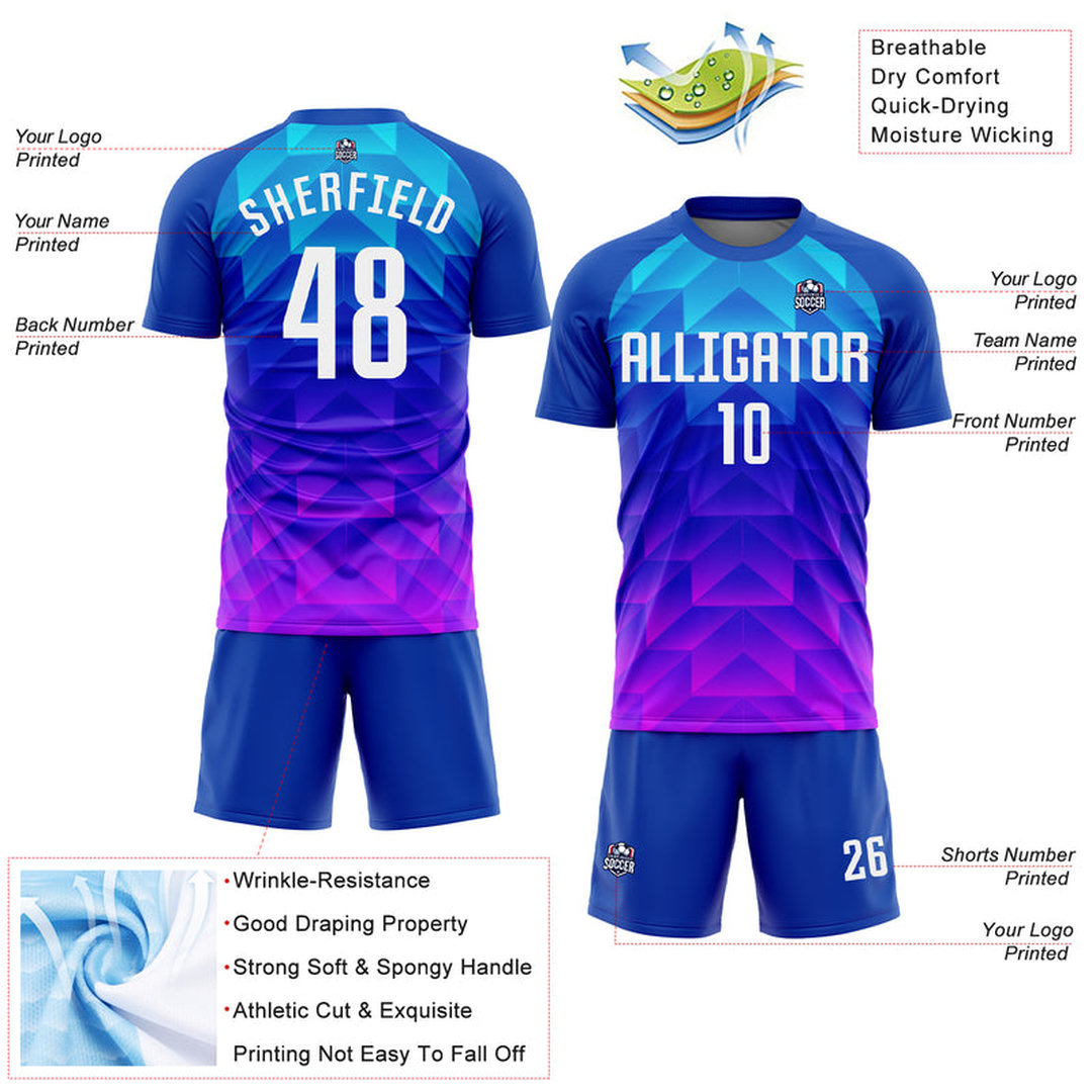 Custom Royal White Light Blue-Hot Pink Sublimation Soccer Uniform Jersey Custom Royal White Light Blue-Hot Pink Sublimation Soccer Uniform Jersey