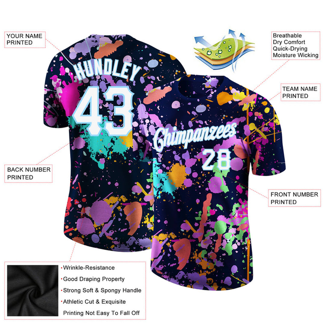 Custom Splashes Graffiti Pattern White-Light Blue 3D Performance T-Shirt Custom Splashes Graffiti Pattern White-Light Blue 3D Performance T-Shirt