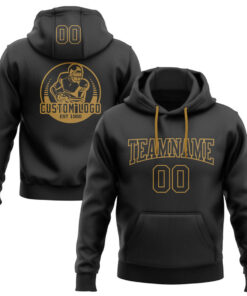 Custom Stitched Black Black-Old Gold Football Pullover Sweatshirt Hoodie